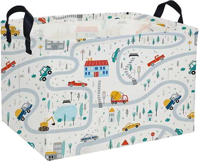 Rectangle Kids Baskets Car Basket Boys Storage Bin Fish Box for Room Decor Gift Basket(Road car)