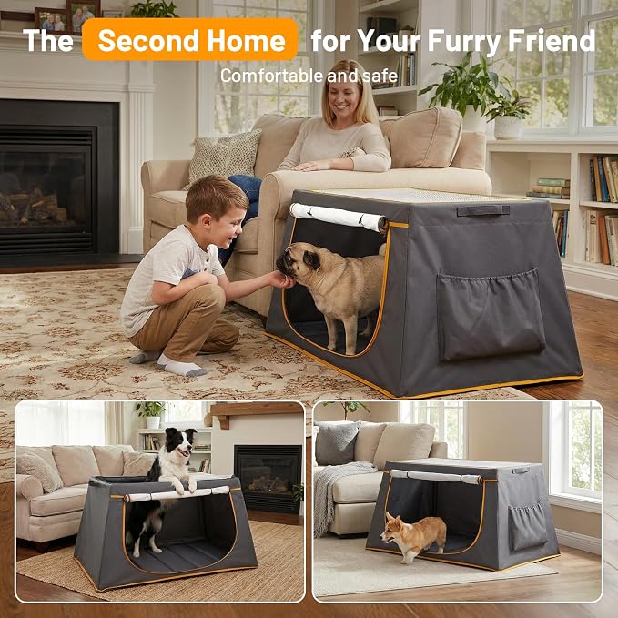 43 Inch Collapsible Travel Dog Crate, Dark Grey Portable Kennel | Collapsible Compact Storage, Breathable Mesh Windows, Built-in Storage Pocket, Indoor & Outdoor Use for Medium-Large Dogs