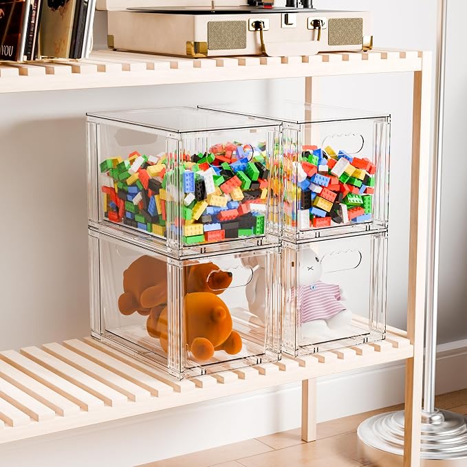 Yieach 2 Pack Large Stackable Storage Drawers,11″Deep Under Cabinet Organizer,Baby Bottle Organizer,Clear Stacking Pull Out Drawer,Acrylic Storage Containers Bins for Organizing Snack,Medicine,Makeup