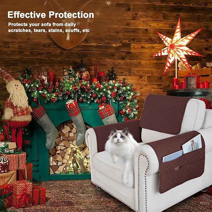 Large Polyester Armrest and Headrest Covers with 2 Pockets | Soft, smooth polyester resists daily wear nonslip silicone backing helps shield recliners and sofas from pet scratches