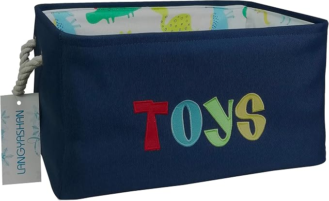 Rectangular Thick Storage Bin Organizer for Closet Kitchen Office Navy Toys | Foldable Space Saving Canvas Fabric Laundry Hamper with Handles Organizer for Boys and Girls Bedroom Shelf Gifts Baskets
