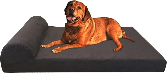 Dogbed4less Premium Head Rest Orthopedic Gel Memory Foam Pet Dog Bed for Extra Large Dog, Waterproof Liner and Espresso Suede Cover, Jumbo 55"X47"X4"
