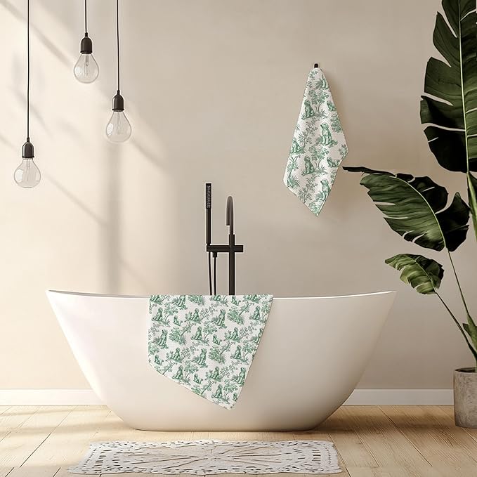 Chinoiserie Golden Doodle Kitchen Towels Set of 2,Golden Doodle Gifts Hand Towels for Kitchen Bathroom Decor, Sage Green Botanical Grandmillennial Dog Decorative Dish Tea Towels, 16x24 Inch