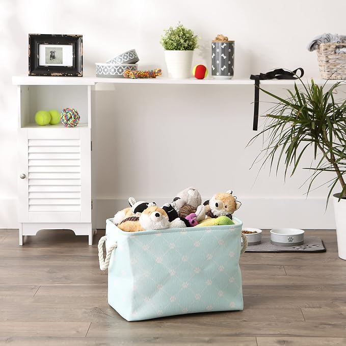 Bone Dry Pet Storage Paw and Bone, Trellis Collection, Medium Rectangle, 16x10x12, Aqua