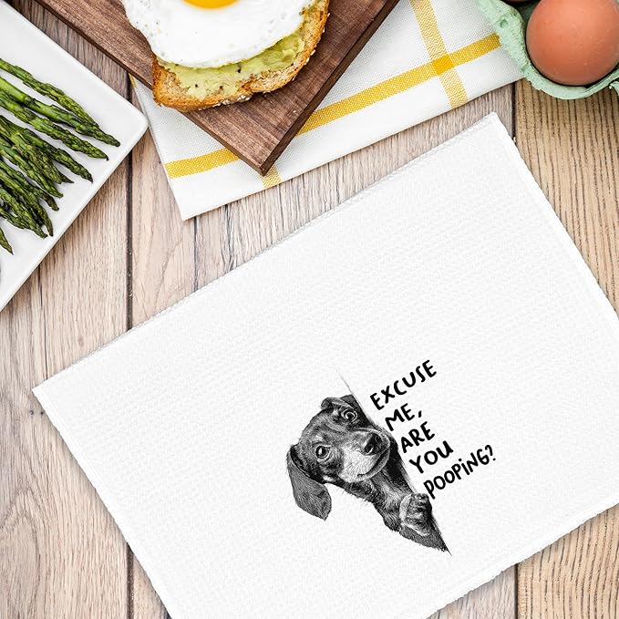 Funny Dog Dachshund Bathroom Towels, Cute Rustic Hand Kitchen Towels Gifts for Dog Wiener Lovers, are You Pooping Bar Dish Towel Decor for Dorm Bar Cafe 16x24in
