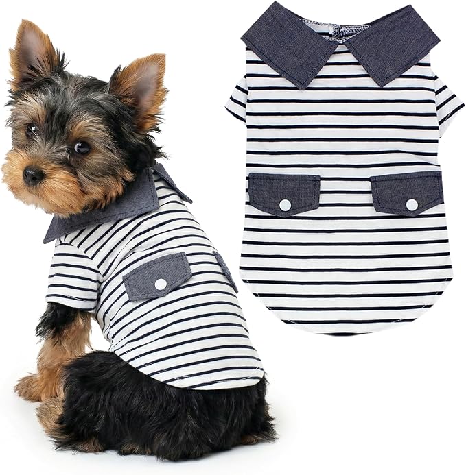 Parisian Pet Preppy Boy Polo Dog Shirt – Classic Cotton Pet Apparel with Collar - Soft Breathable Puppy T-Shirt - Cute Trendy Dog Clothes - Ideal Summer Clothes for Small Dogs - Shirts for Dogs Boy