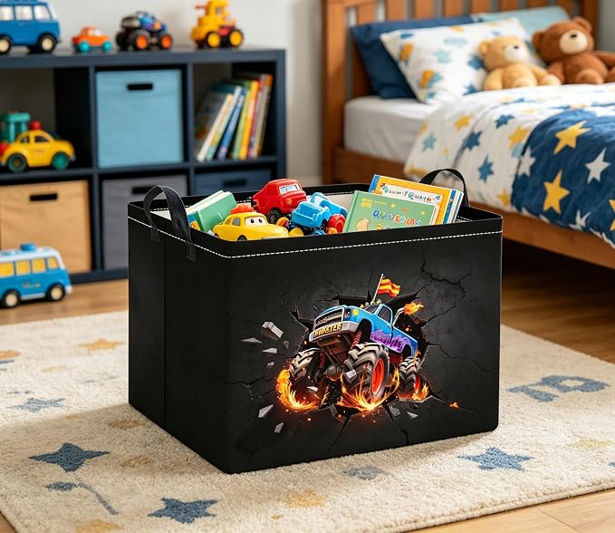 Rectangular Kids Basket Baby Girl Basket Fabric Storage Bin Organizer Box Room Decor(Blasting Truck)