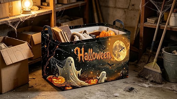 Sanjiaofeng Rectangular Halloween Ghost Storage Basket,Trick or Treat Halloween Basket for Kids,Halloweens‌ Party Candy Gift Baskets(Mysterious Ghost)