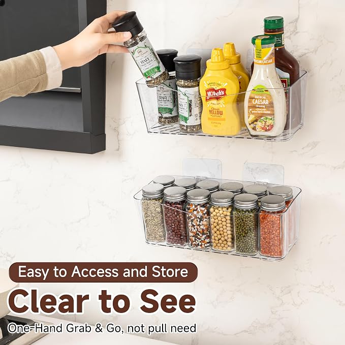 4-Pack Large Cabinet Door Organizer, 11.4" Adhesive Wall Mounted Pantry Organizers and Storage, Space Saving, Drain Bottom, No drill, Clea Storage Caddy Baskets for Kitchen, Bathroom, Under Sink