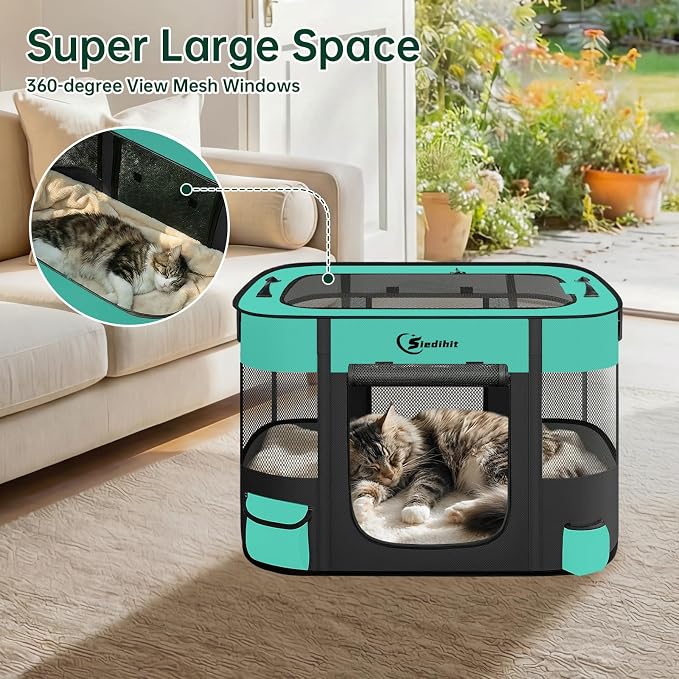 Siedihit 28" Dog Playpen,Cat Puppy Pen, Pet Portable Crate Indoor Outdoor | Durable Travel Camping Use,Foldable Dog Kennel Tent Cage for Rabbit Small Animals with Carrying Case(Green, Small)
