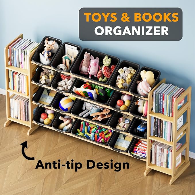 SpaceAid Toy Storage Organizer with 6 Shelves and 20 Bins, Toy Organizers Storage Bookshelf, Kids Bin Shelf Toys Box Bookcase for Bedroom Playroom Organization Room Decor, True Black