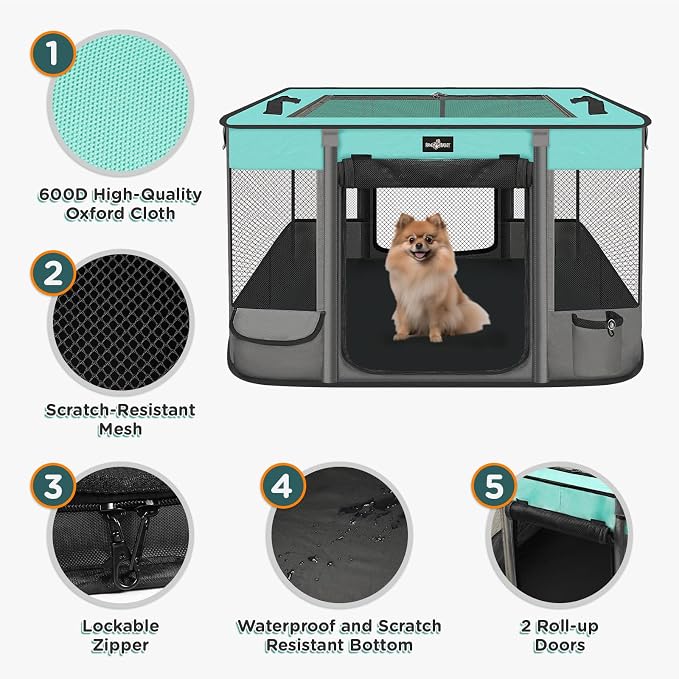 Paw Ballet Foldable Pet Kitten Playpen, Upgrade Waterproof Portable Dog Cat Playpen Kennel Tent for Small Cat Dog, Retractable Shade Cover, Indoor Outdoor Use for Small Pet.
