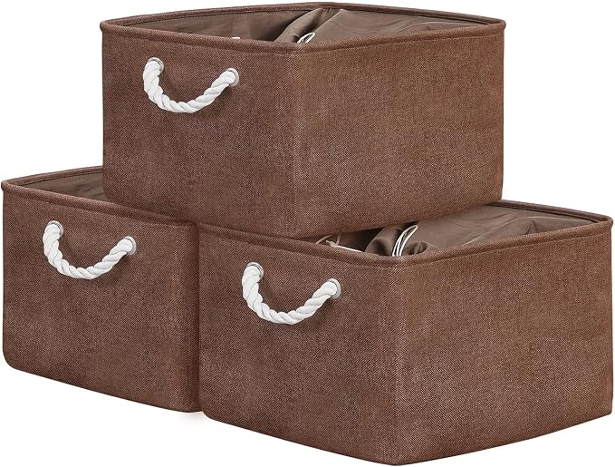 Organization and Storage Basket for Organizing - 17x14x10 inch 3 Pack Fabric Storage Cubes, Collapsible Storage Bins for Shelves Closet Organizer Toy Gift Cloth (Brown)