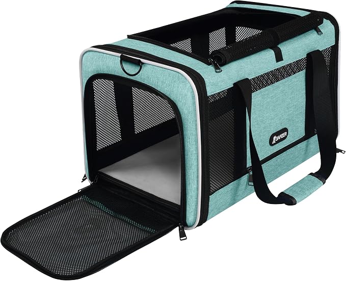 GAPZER Cat Carrier 18"x11"x11" TSA Approved Ventilated Pet Air Travel Cage | Top Open Small Animal Basic Crate, Shih Tzu Dog Softsided Durable Kennel, 4-Mesh-Side Kitty Carry on Case up to 20 lbs Teal