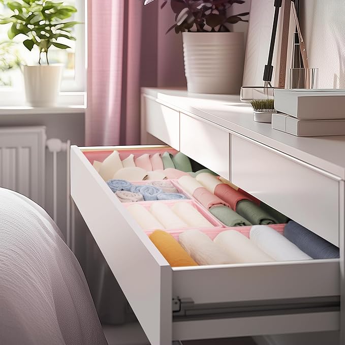 Drawer Organizer Clothes, 21 Pack Dresser Organizer for Baby Clothes, Underwear, Sock - Foldable Closet Organization and Storage Dividers Bins for Nursery, Bedroom (Pink)