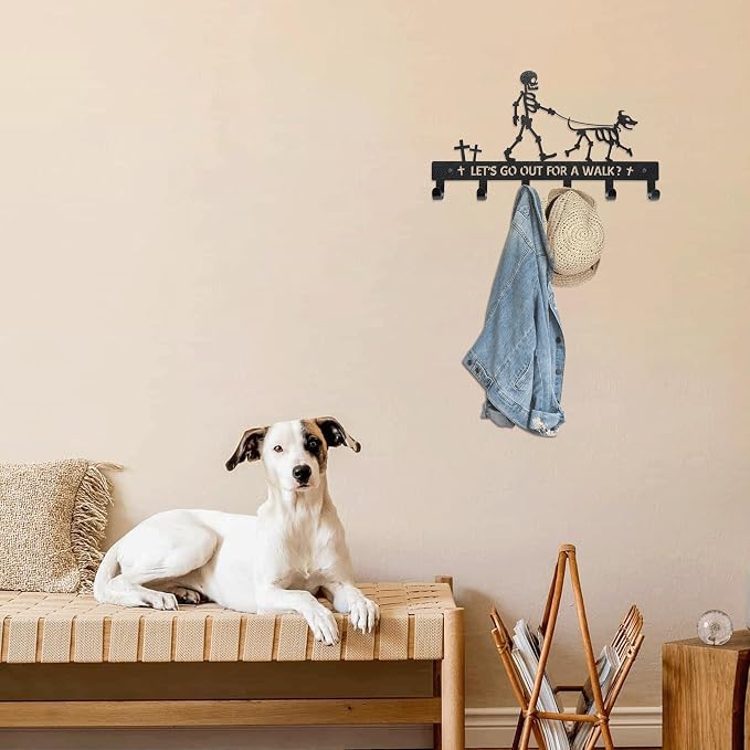 Skull Dog Paw Shaped Wall Mount Leash and Key Hook - Gothic Home Decor Organizer（Black Iron Vein）