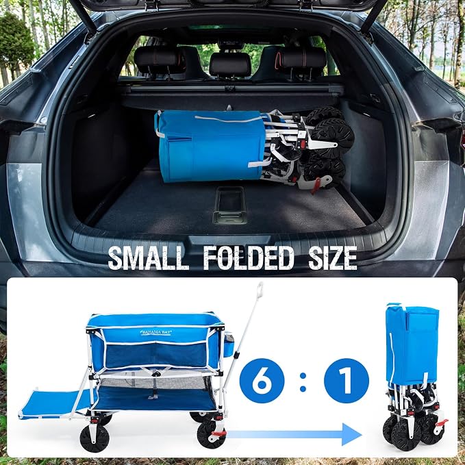 Old Bahama Bay 400L Collapsible Double Decker Beach Wagon with Brakes, Folding Beach Cart with 54" Extra Long Decker, 450LBS Heavy Duty Wagon Chart with All-Terrain Big Wheels for Sand Camping Garden