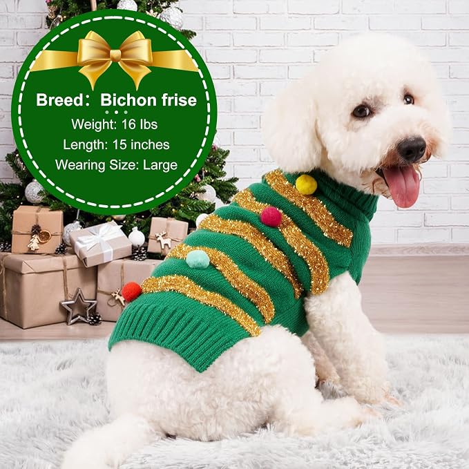 cyeollo Dog Christmas Sweater, Turtleneck Pullover Holiday Outfit, Bulb M