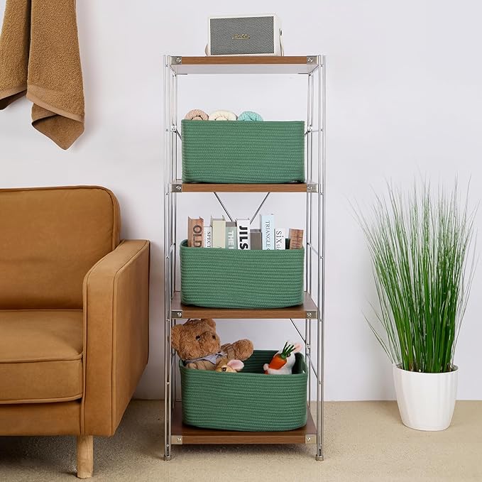 MiniArk Large Storage Baskets for Shelves, 17 x 13 x 7.5” Closet Organizers Bins for Clothes Blanket Towels, Baby Nursery, Toy Baskets Box, Woven Rope Baskets, 2 Packs Green
