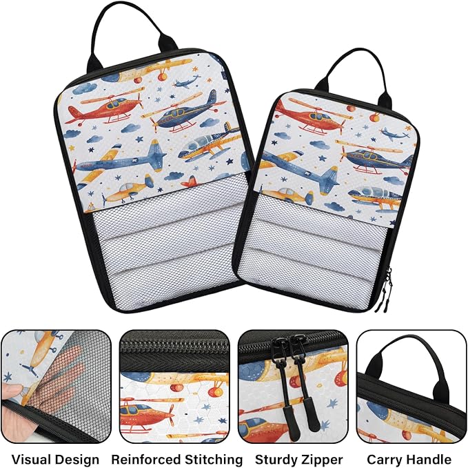 Airplane Compression Packing Cubes Cartoon 6 Set Travel Packing Cubes for Suitcases Lightweight Expandable Organizers