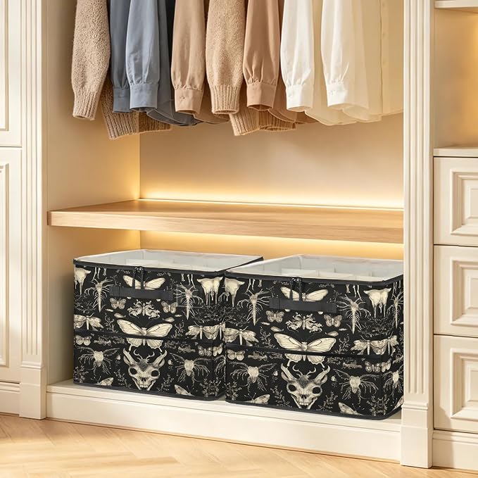 TropicalLife Gothic Skull Moth Butterfly Shoe Organizer for Closet | Foldable Shoe Storage Organizer Box Bin with Adjustable Dividers and Clear Cover, Fits up to 16-32 Pairs