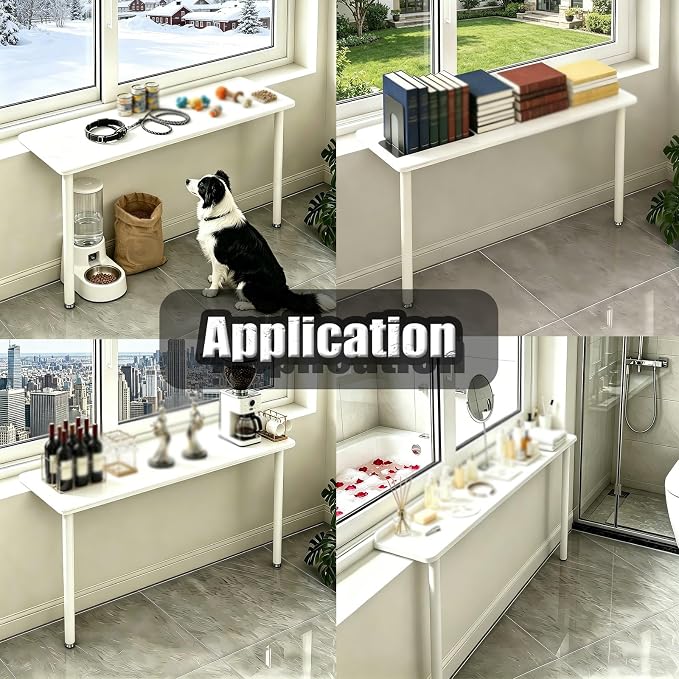 Window Shelf Extender with Adjust Support Stand, Multi-Purpose Countertop Extension Board, Windowsill Extension for Pet Bed/Appliances(White,47.2"x10"/120x25cm)