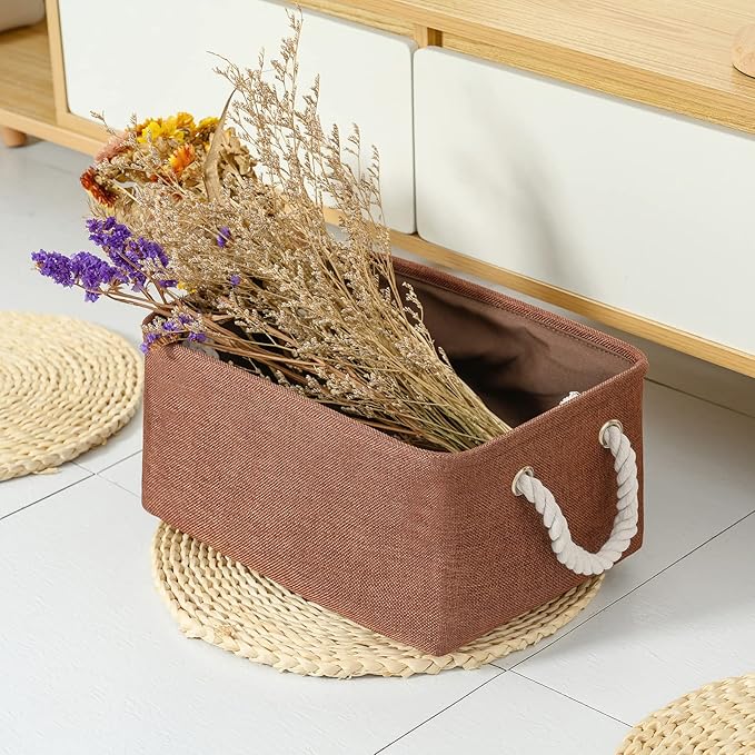 Fabric Storage Basket for Home, Shelf, Closet - Canvas Bin for Dog Toys and Baby Items (Brown, 1 Pack, 13.8L9.8W6.7H)
