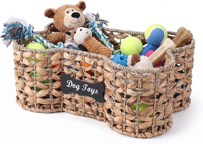 dog bone basket dog toy box Natural Seagrass & Rush Grass | Organizer Pet Storage Collection, Dog Toy storage,dog bone basket Woven CAT Toy Storage Organizer,Bone Shape Handwoven