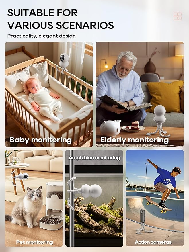 Baby Monitor Mount - Universal Adjustable Baby Camera Mount for Hello Baby, Nanit Pro, Kasa & Most Baby Monitors, Attaches to Crib Cot Shelves or Furniture （Black）