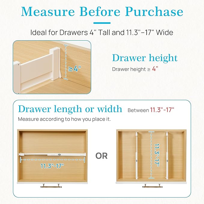 Vtopmart 16 Pack Drawer Dividers for Clothes, 4" High 11.3"-17" Adjustable Expandable Dresser Drawer Organizer, Plastic Drawers Separator for Dresser, Baby Clothes, Underwear, Kitchen & Office Storage | Adjustable Drawer Organizer, Dresser Clothes Sepa...