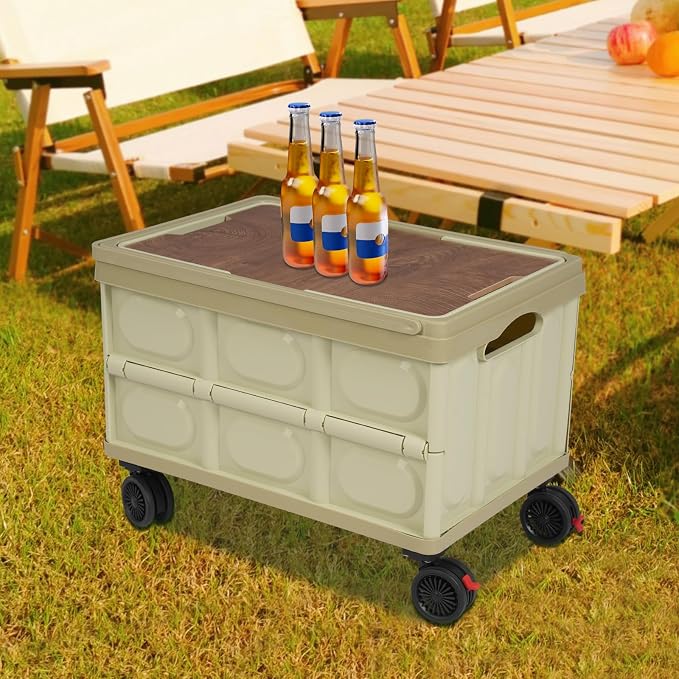 Foldable Crate Cart, 14.53 Gal Portable Wheeled Tote Basket Shopping Storage Trolley Case with 4 360° Rotatable Wheels & Long Handle Capacity 35 Kg/77.16 Lbs for Both Outdoor and Indoor (Green)