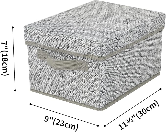 GRANNY SAYS Storage Bins with Lids, Decorative Storage Boxes with Lids | Storage Box with Dust Cover, Handles & Lable, Collapsible, Ideal for Closet Clothes Blanket Toys, Small, Ash Gray, 3-Pack
