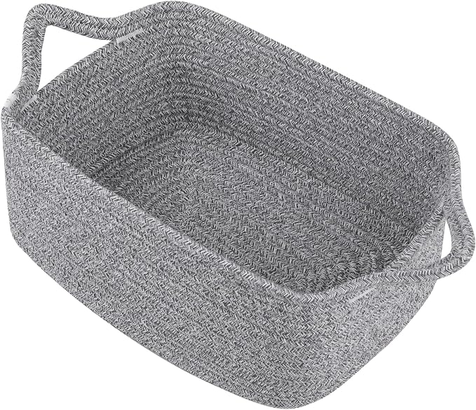 OIAHOMY Woven Basket, Gift Basket Empty with Gift Bags and Ribbons, Rope Baskets for Baby Showers, Storage Baskets with Handles for Nursery, Pet Toy Organizer - Grey