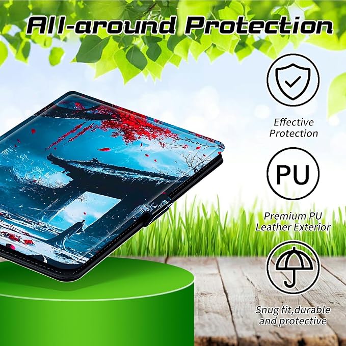 Universal Tablet Case for T-Mobile Revvl Tab 2 10.1" 2025/Revvl Tab 5G 10.36" 2023, 360 Degree Rotating Kickstand Protective Stand PU Leather Shell Cover for 9"-10.5", Red Leaf Castle