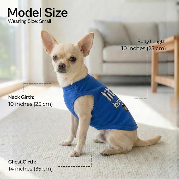 Parisian Pet Dog Shirt – 100% Cotton Shirts for Small Dogs – Blue Sleeveless Puppy Clothes – Lightweight and Breathable Dog Apparel – Boy Little Brother Dogs Clothes - Stretchy Pet T Shirts