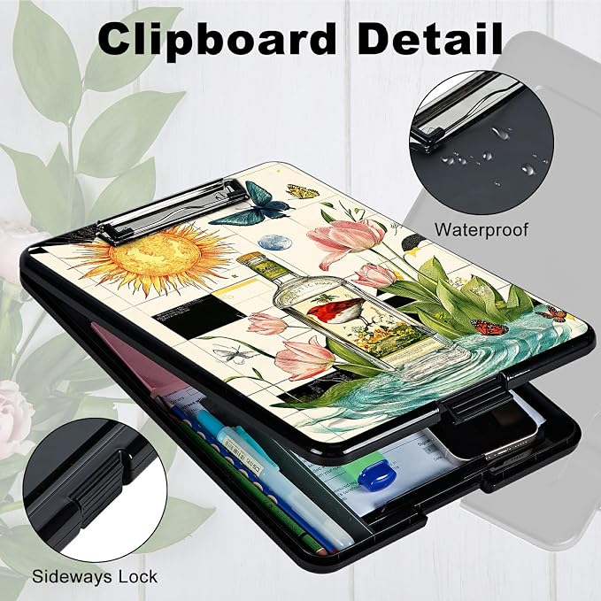 Heavy Duty Storage Clipboard, Slim Nursing Clipboard with Internal Pen Case, Portable File Organizer Case for A4 Letter Size Paper Office Medical Professionals, Sun Drift Bottle