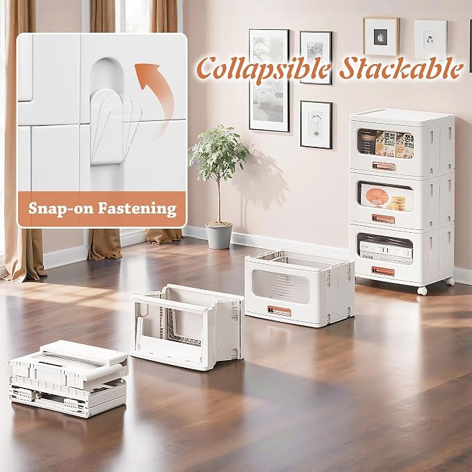 VECELO Plastic Storage Cabinet with Drawers, Stackable Storage Bins with Wheels, Waterproof Bathroom Storage Organizer, Multi-Tier Storage Drawers for Bedroom, Living Room, Kitchen, Medium 3-Tier