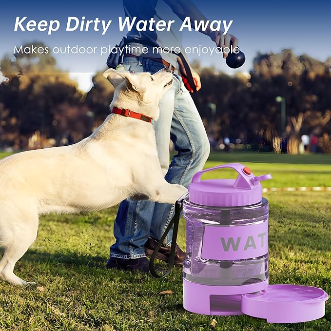 77oz Dog Water Dispenser, 2.2L Large Portable Dog Water Bottle with Pull-Out Drinking Bowl, BPA Free Leak-Proof Pet Travel Water Container for Camping, Hiking, Beach, Car Travel Essentials- Purple