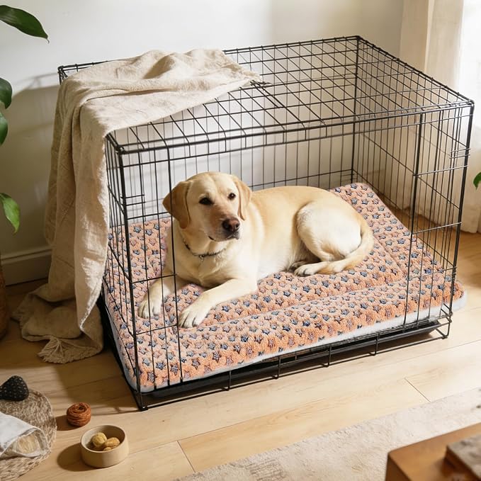 Mora Pets Dog Crate Pad Bed Ultra Soft Pet Mat Star Print Brown 35 x23 Inch | Washable Crate Mat for Small Medium Large Dogs, Reversible Fleece Dog Crate Kennel Mat Flat Cat Bed Liner