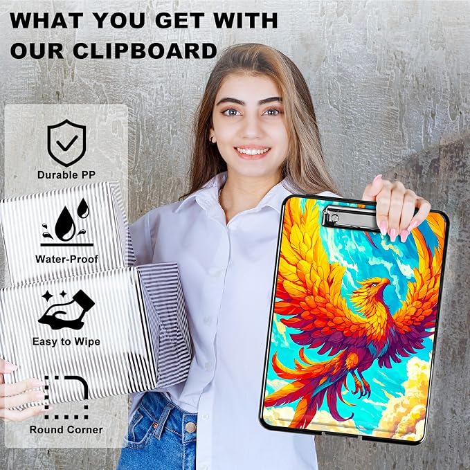 Flamingo Sky A4 Clipboard with Storage Pen Holder, Clipboards Organizer Nursing Clipboard Foldable File Folder Plastic Clipboard Folio Clip Board for Office Students Classroom Doctor