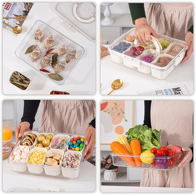 Amzcku Divided Serving Tray with Lid and Handle - Snackle Box Charcuterie Container (Pack of 2)