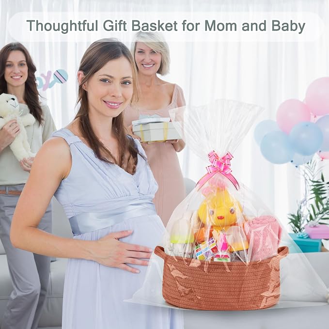 COMSE Empty Small Gift Basket with Bag & Ribbons, Autumn Glaze | Cotton Rope, 12"x 8"x 5", Baby Toy Organizer, Stores Small Items for Bedrooms, Nurseries, Bathrooms, Living Rooms, Offices