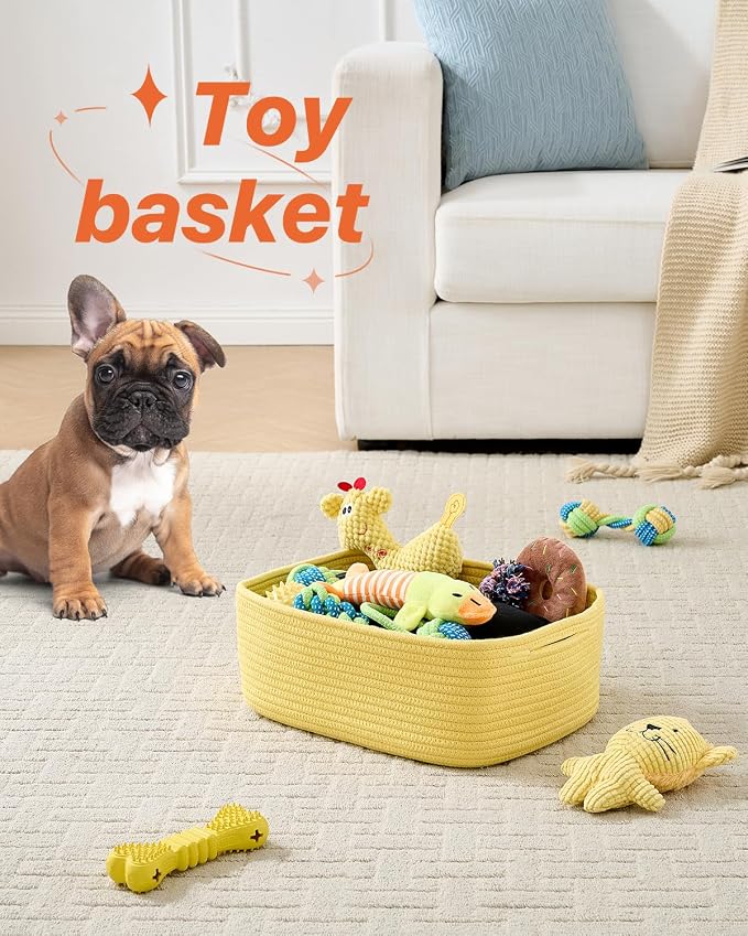 KALLAX Small Woven Storage Basket for Organizing, 13.5x9.5x5 inches, 3 Pack | Shelf baskets for closet organization, toy storage and home decor, Perfect as empty gift baskets for holidays, Yellow