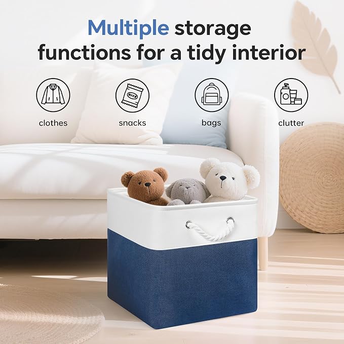 ECDYQXVU 13x13x13 Inch Storage Cube Bins Foldable Organizer Baskets 6 Pack | Soft Cotton Handles, Premium EVA Fabric, Hard Cardboard Bottom, Sturdy Metal Rim, Closet Shelf, Living Room, Bedroom, Laundry