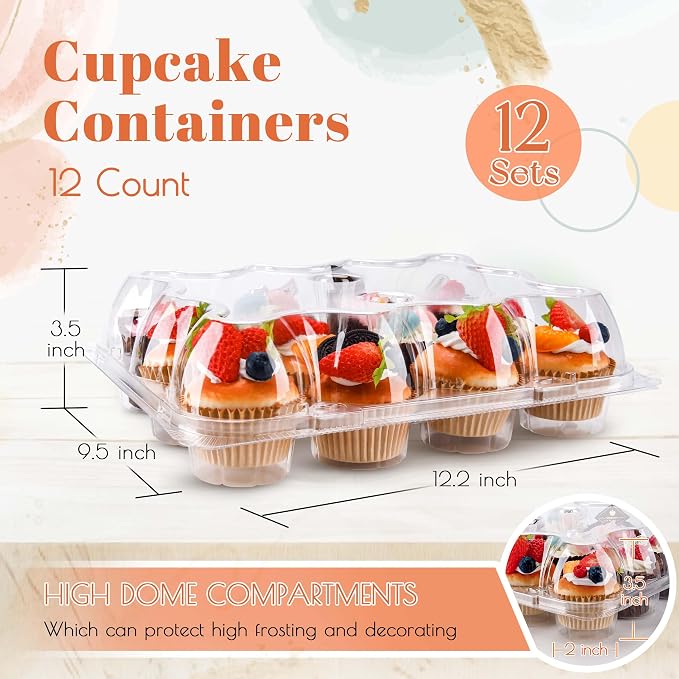 NPLUX 25Pack 12Count Cupcake Containers Clear Plastic Stackable Tall Lids | 25 Pack Hold 300 Cupcakes, Standard Size Clear BPA Free Plastic, Tall Dome Frosting Room, Stackable for Receptions