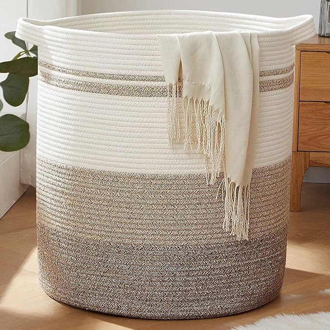 OIAHOMY 120L Laundry Baskets Hamper with Handles, Decorative Basket for Living room, Woven Storage Basket for Toys Bin,Pillows, Blankets, Clothes-20x22.5in-Gradient Yellow | Tall Dirty Clothes Hamper with Handle,Blanket Basket,Decorative Basket for Liv...