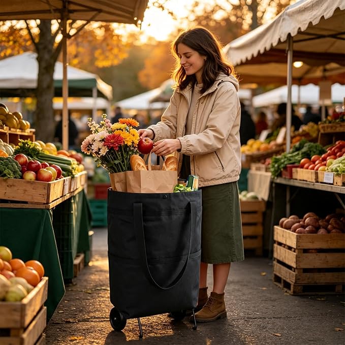 Lightweight Foldable Utility Cart, Waterproof Wheeled Heavy Storage Wagon