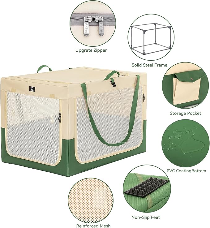 A 4 Pet 40-in Collapsible Soft Dog Crate, Large Dogs, Travel | patented screw frame, Lockable zippers, waterproof base, washable cover, outdoor/indoor/car