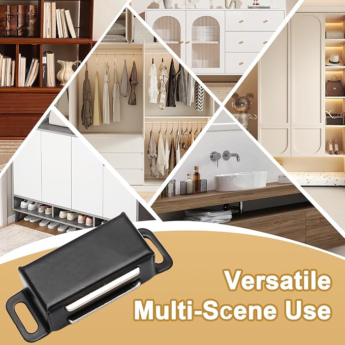 6Pcs Cabinet Door Magnets Catch, Black | Magnetic Shutter Hardware, Drawer Magnet Latch, For Closure Cupboard Closet Bathroom