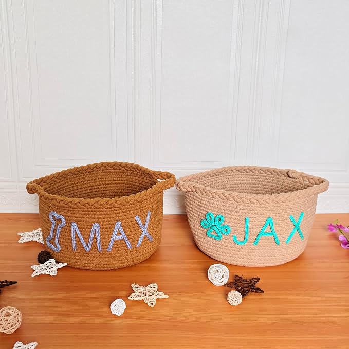 JUPPE Pet Dog Basket with Personalized Name, Dog Toys Storage Organizer Custom Cotton Rope Basket Nursery Decor (Custom Cat Basket)